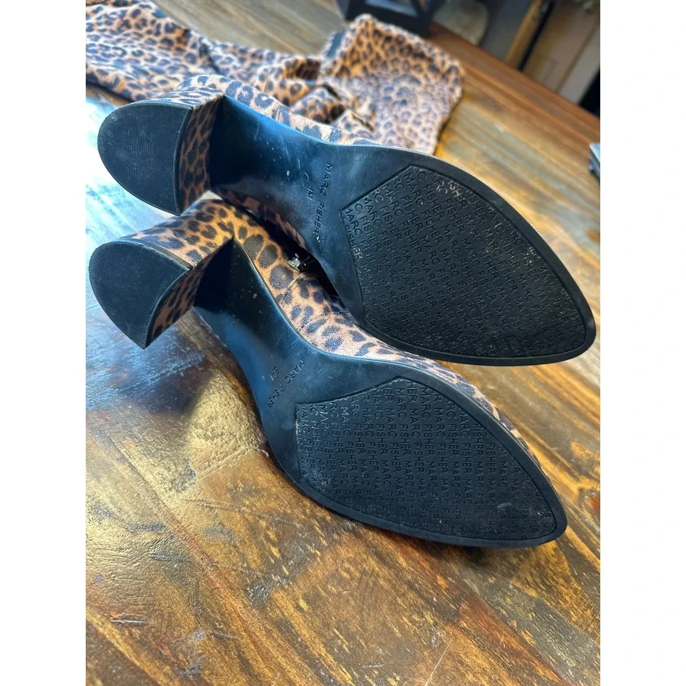 Marc Fisher‎ Leopard Print Over The Knee Block Heel Boots Brown Tan Woman's 8M